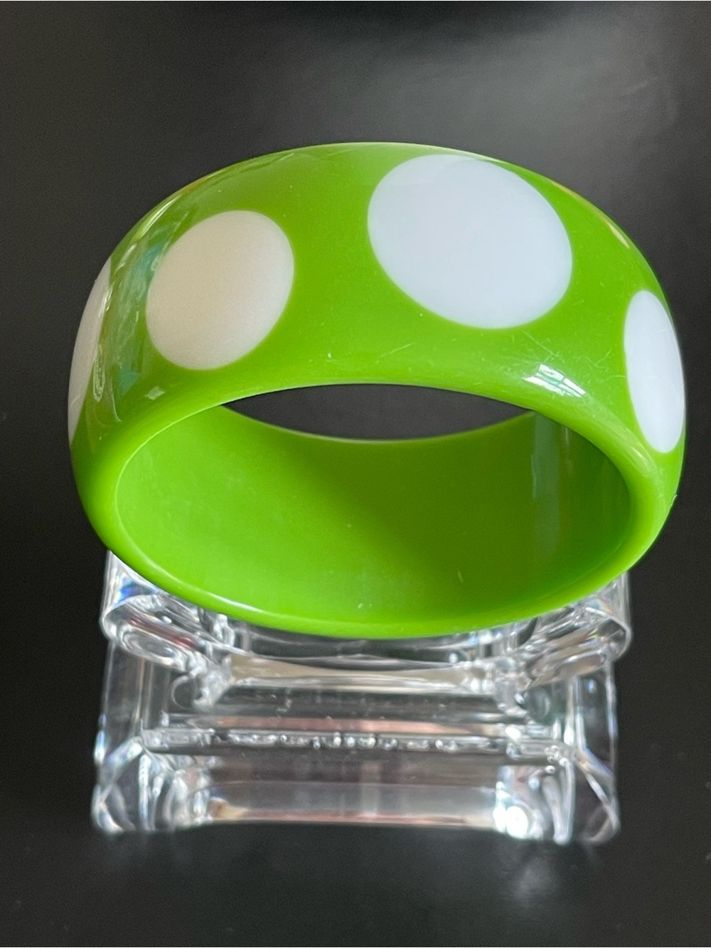 Vintage Green Polka Dot  lucite Bangle Bracelet